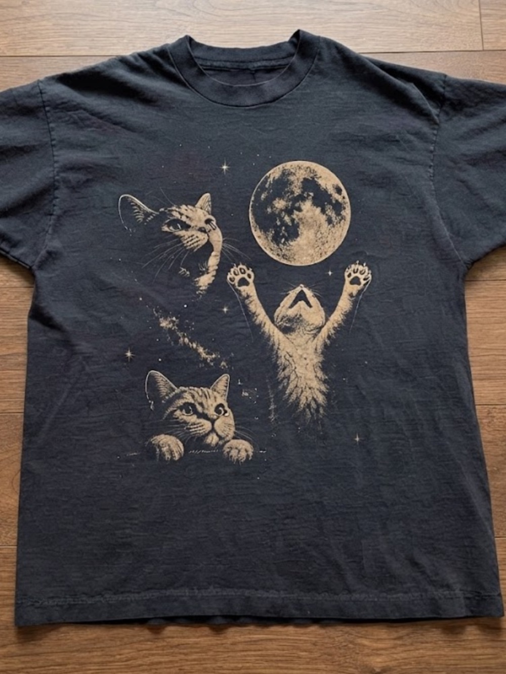Cream Cat & Moon Art Celestial Graphic T-Shirt